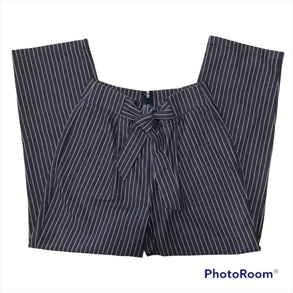 june & hudson Ankle Length Pants Pinstriped Blue Blush Tie Waist Back Zipper - Picture 1 of 10
